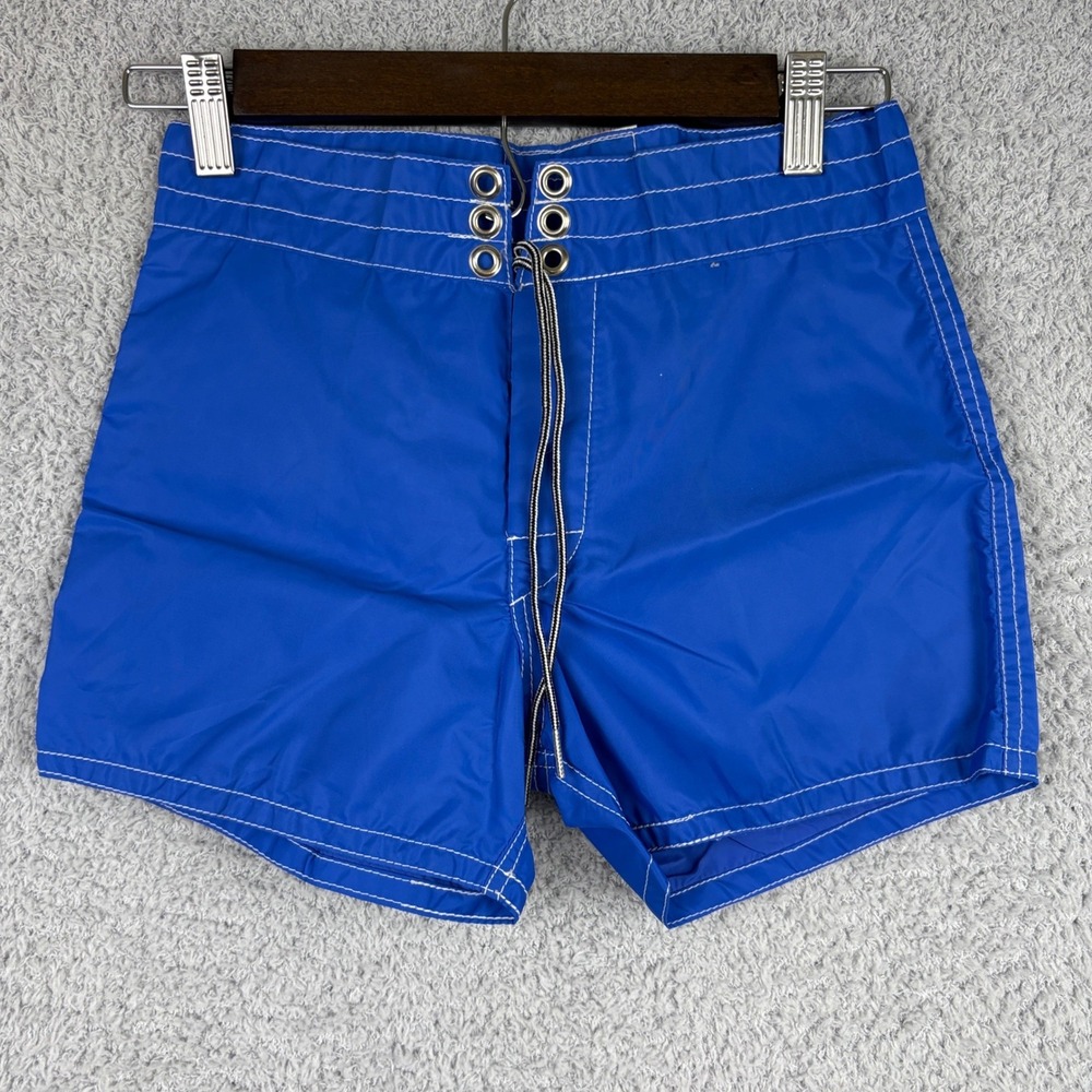 Vintage Birdwell Beach Britches Board Shorts Mens 26 Blue Lace Up Surf Nylon